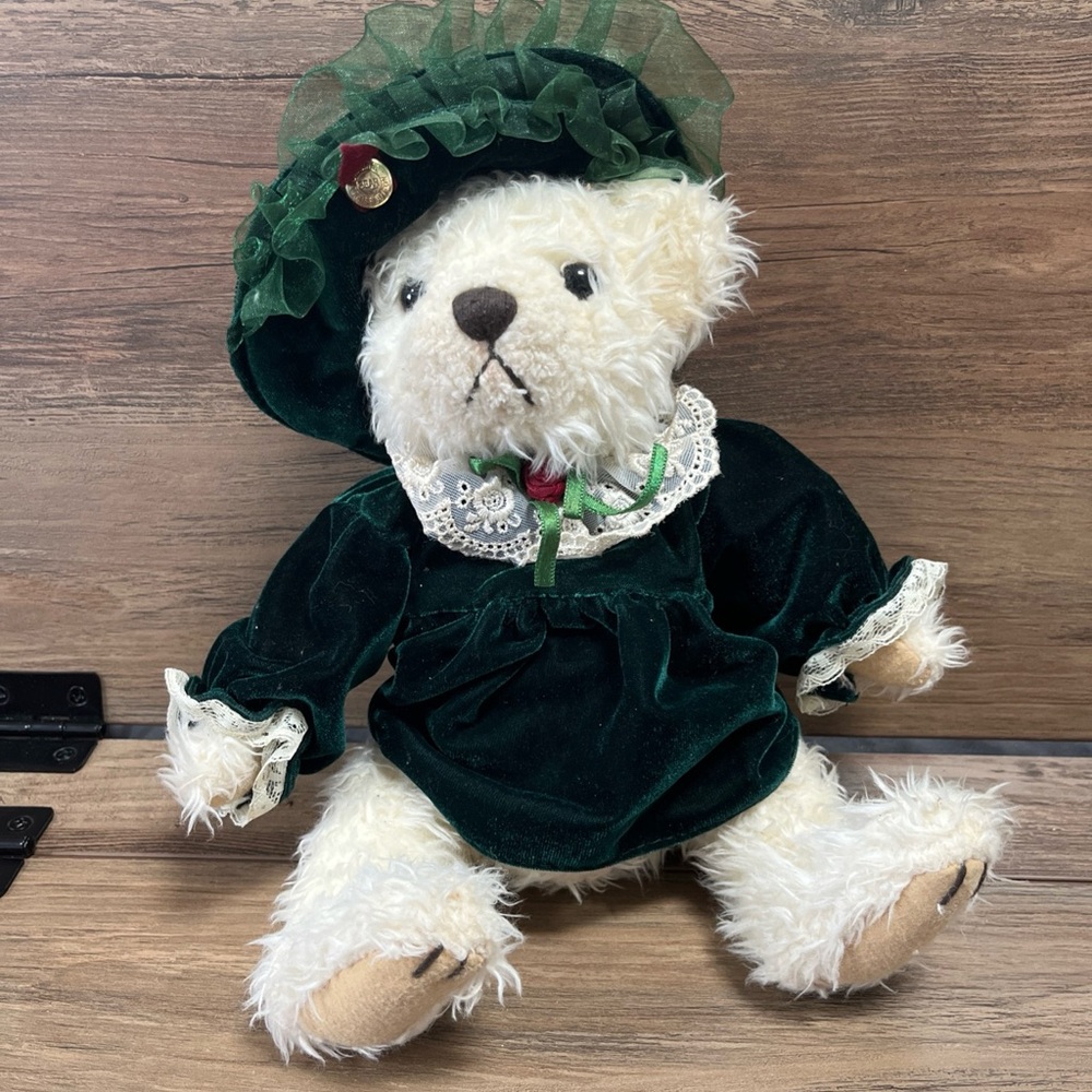 Pickford Bears Brass Button Collectables Bianca Bear of Love Green Dress Hat 11"